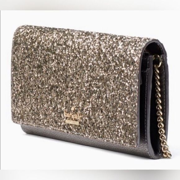 Kate Spade Gunmetal Gray Milou Laurel Way Glitter, RARE Wallet on a Chain - Picture 3 of 11